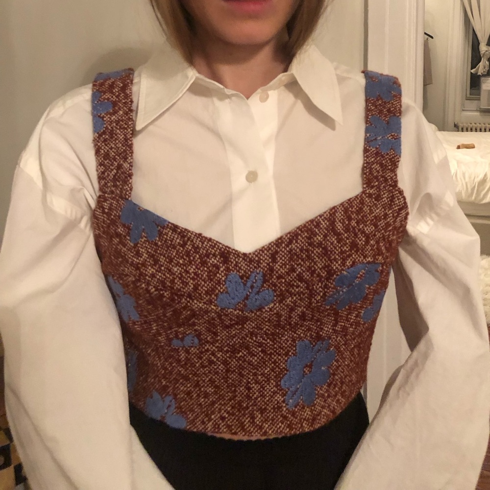 Silvia Tcherassi Agnello Celeste Maroon Embroidered Flowers Top